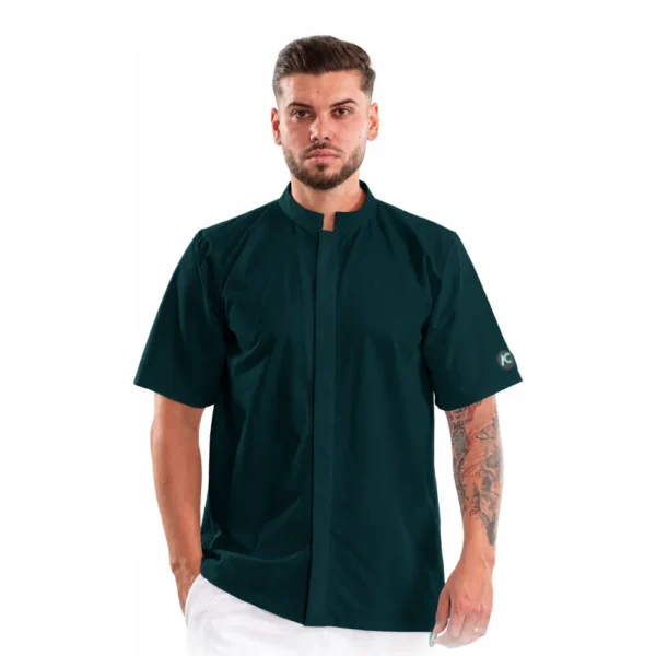 Men’s medical blouse with mandarin collar and concealed closure, colour Dark green