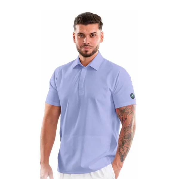Bluză medicală pentru bărbați tip Polo cu închidere ascunsă, culoare Baby blue