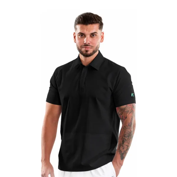 Men’s Polo-style medical blouse with concealed closure, colour Black