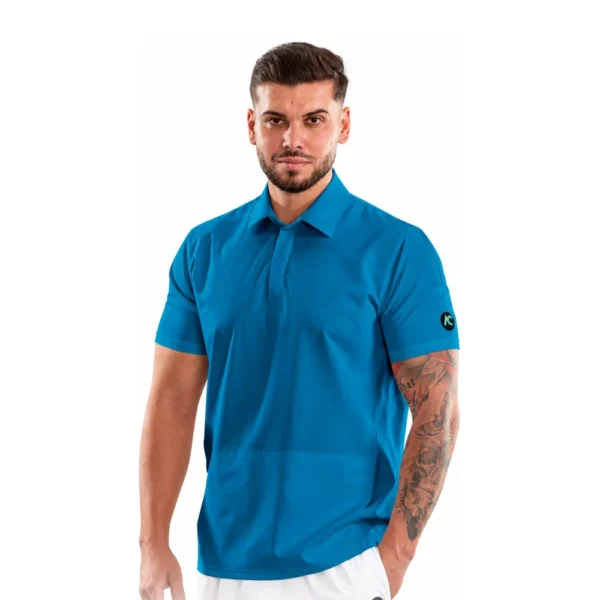 Men’s Polo-style medical blouse with concealed closure, colour Dark marine