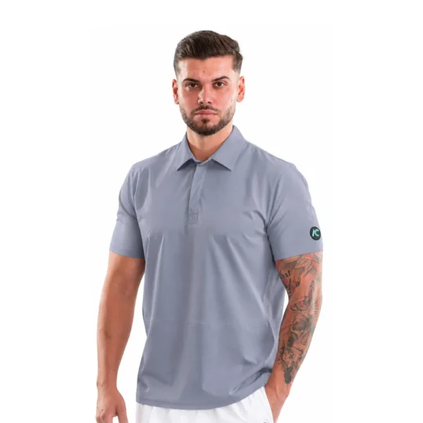 Men’s Polo-style medical blouse with concealed closure, colour Grey