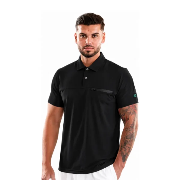 Bluză medicală pentru bărbați tip Polo cu nasturi, culoare Black