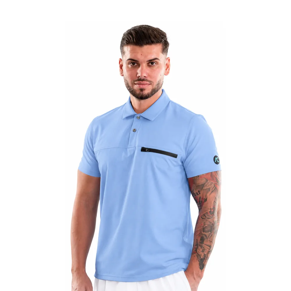 Bluză medicală pentru bărbați tip Polo cu nasturi, culoare Blue ashes