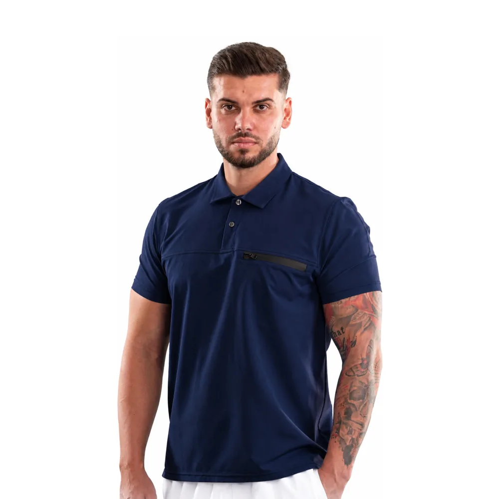 Bluză medicală pentru bărbați tip Polo cu nasturi, culoare Classic navy