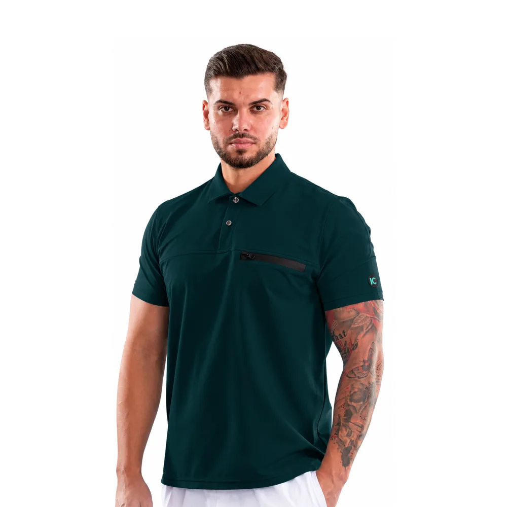 Bluză medicală pentru bărbați tip Polo cu nasturi, culoare Dark green