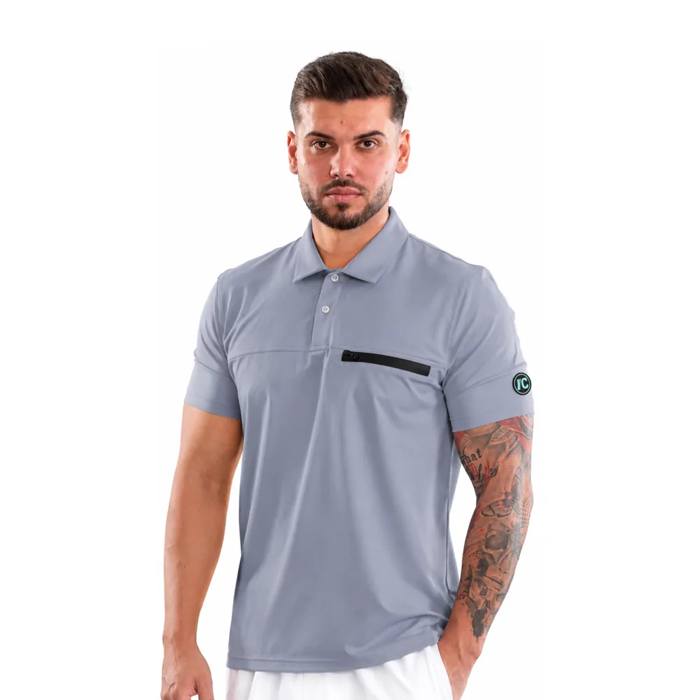Bluză medicală pentru bărbați tip Polo cu nasturi, culoare Grey