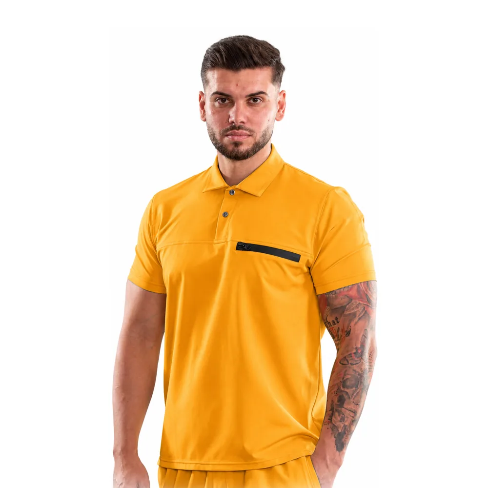 Bluză medicală pentru bărbați tip Polo cu nasturi, culoare Sunflower