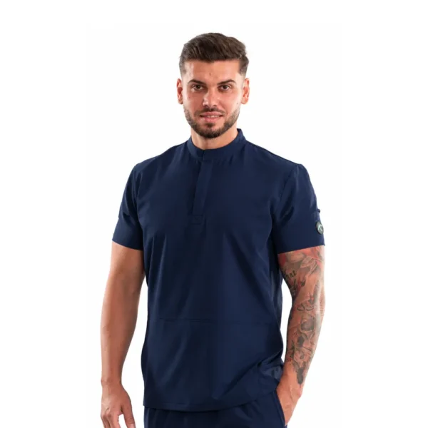 Men’s medical blouse with mandarin collar and concealed closure, colour Classic navy