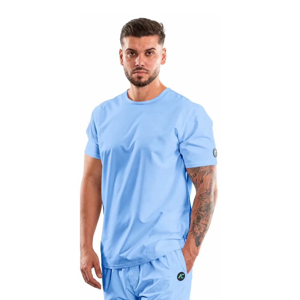 Men’s Active Sport medical blouse with round neck, colour Blue ashes