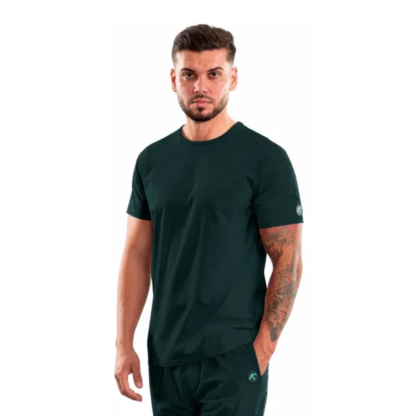 Men’s Active Sport medical blouse with round neck, colour Dark green