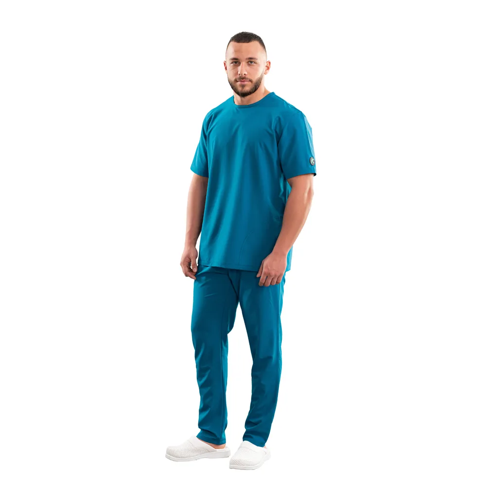 Men’s Active Sport medical blouse with round neck, colour Dark marine, ținută completă