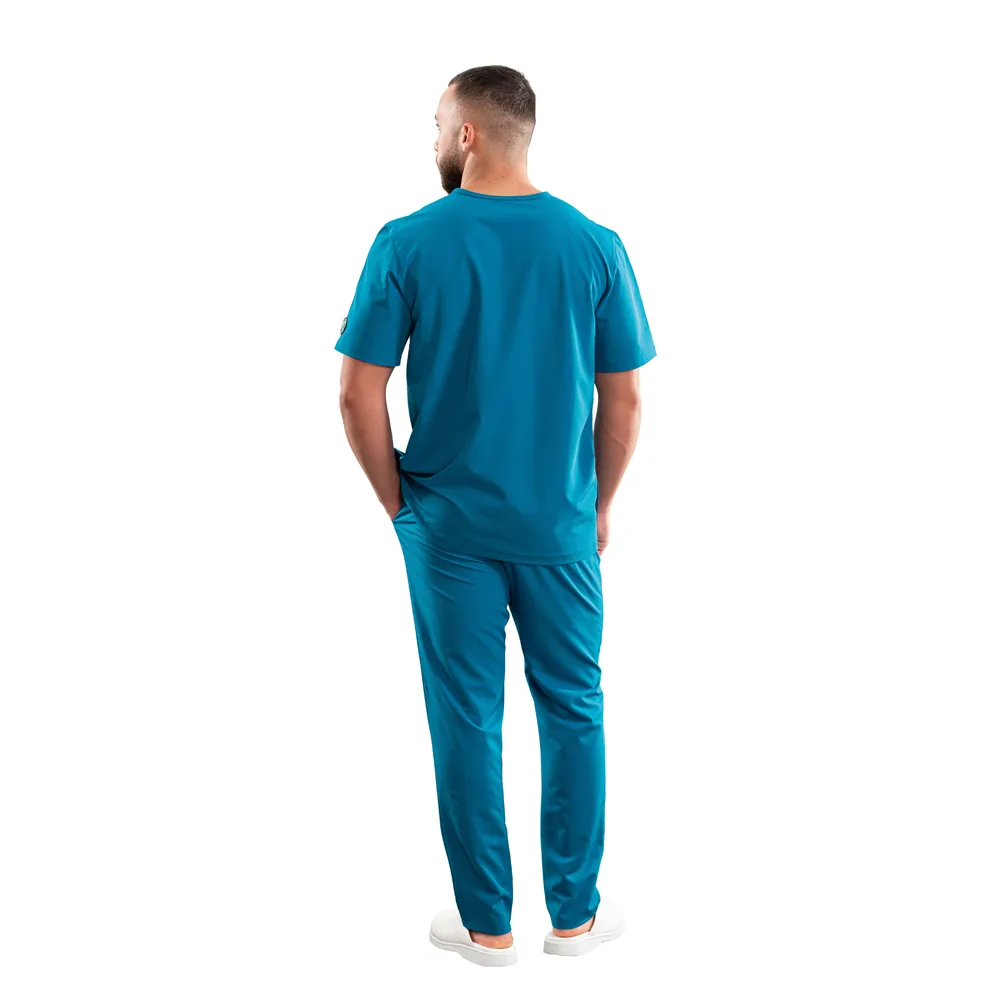Men’s Active Sport medical blouse with round neck, colour Dark marine, ținută completă, spate