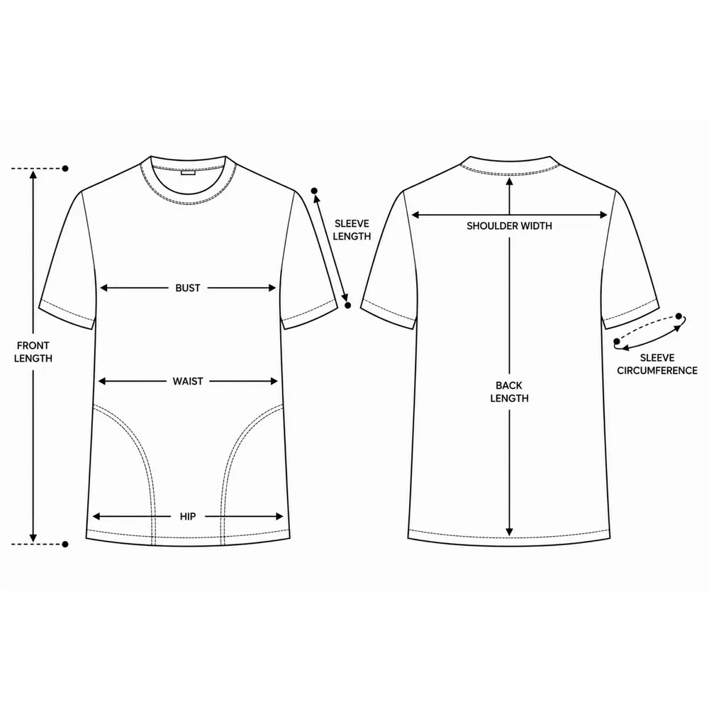Men’s Active Sport medical blouse with round neck, technical sketch