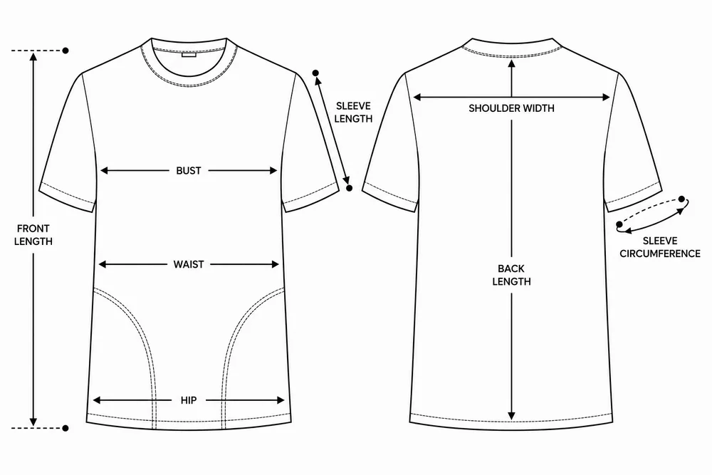 Measuring points for Men’s Active Sport medical blouse with round neck