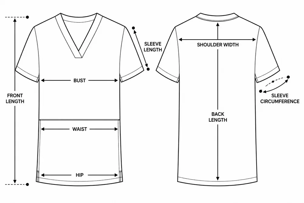 Punctele de măsurare pentru Bluză medicală pentru bărbați V-Elite Classic