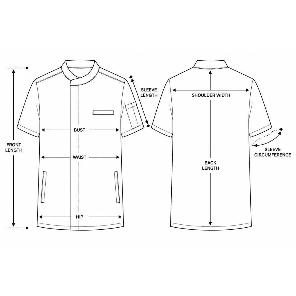 Men’s Core medical blouse, technical sketch