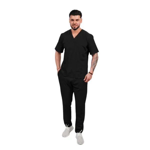 Bluză medicală pentru bărbați Smart-Clasic cu decolteu petrecut, culoare Black