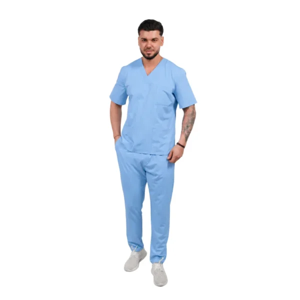 Bluză medicală pentru bărbați Smart-Clasic cu decolteu petrecut, culoare Blue ashes