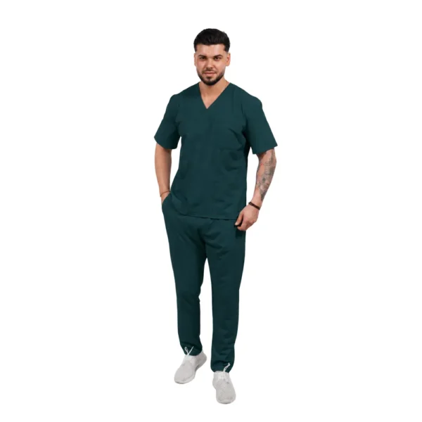Men’s Smart Classic medical blouse with crossover neckline, colour Dark green