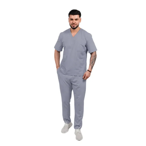Bluză medicală pentru bărbați Smart-Clasic cu decolteu petrecut, culoare Grey
