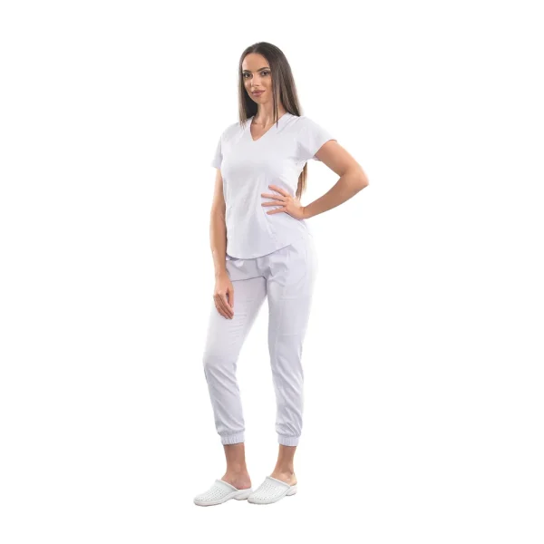 Bluză medicală Valentina din material Gofra, culoare White, ținută completă