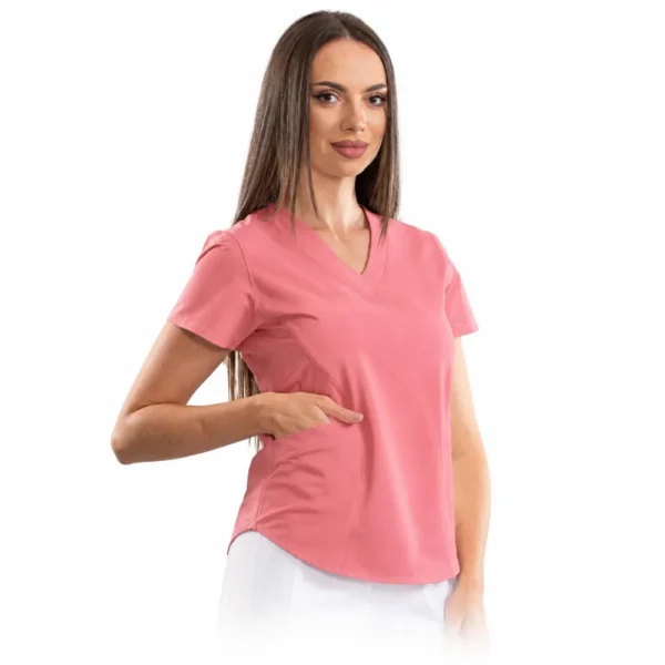 Bluză medicală damă clasic confort V-neck, culoare Ash pink