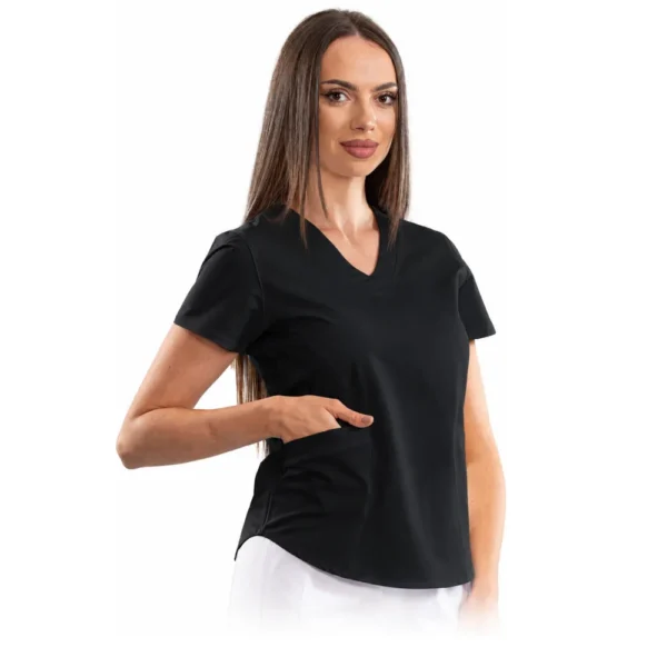 Bluză medicală damă clasic confort V-neck, culoare Black