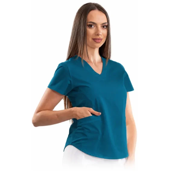 Classic comfort women's medical blouse with V-neck, colour Dark marine
