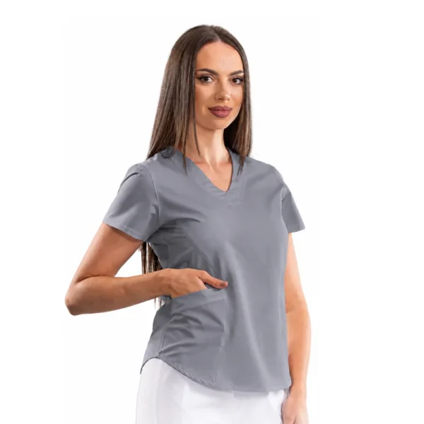 Bluză medicală damă clasic confort V-neck, culoare Grey