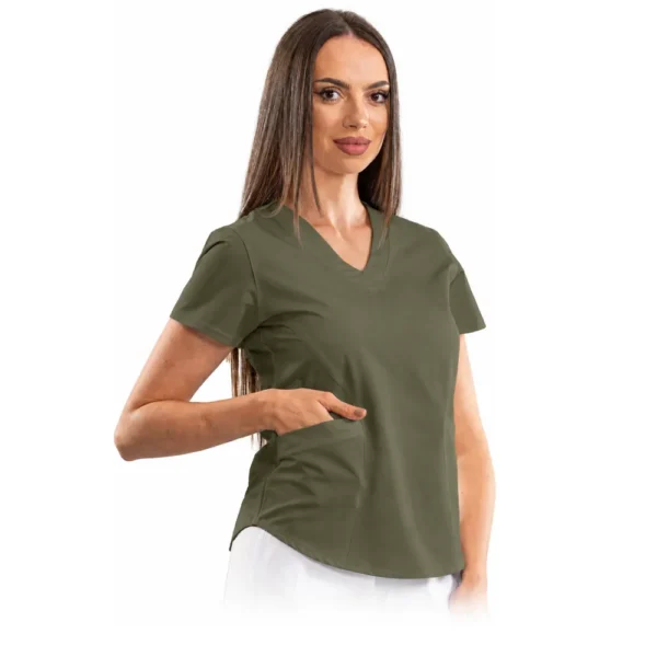 Classic comfort women's medical blouse with V-neck, colour Olive