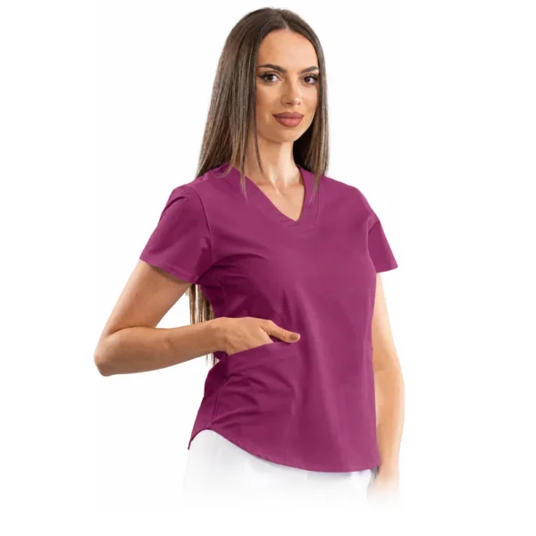 Bluză medicală damă clasic confort V-neck, culoare Raspberry