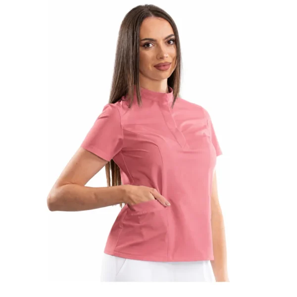 Bluză medicală damă smart line cu guler tip tunică, culoare Ash pink