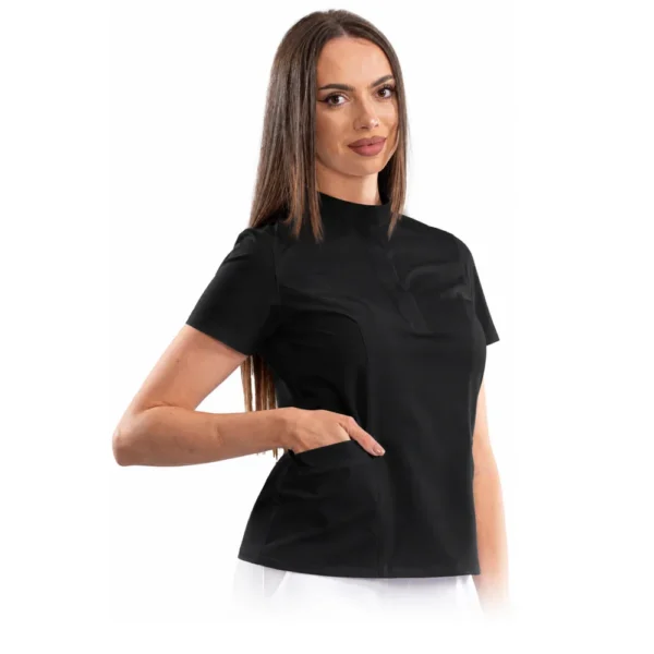 Women's smart line medical blouse with a mandarin collar, colour Black