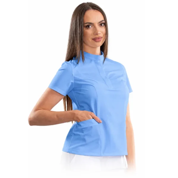 Bluză medicală damă smart line cu guler tip tunică, culoare Blue ashes