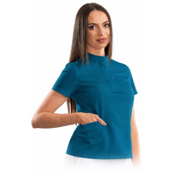 Women's smart line medical blouse with a mandarin collar, colour Dark marine