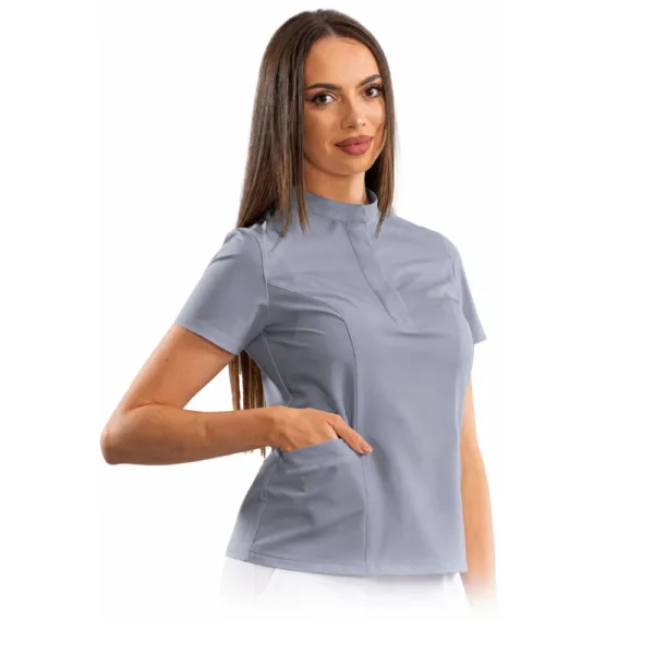 Bluză medicală damă smart line cu guler tip tunică, culoare Grey
