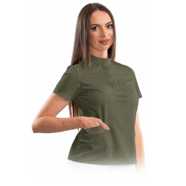 Women's smart line medical blouse with a mandarin collar, colour Olive