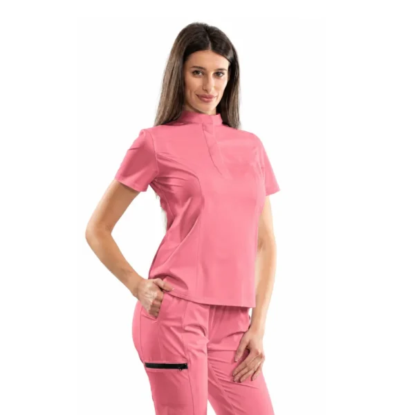 Bluză medicală damă clasică cu închidere ascunsă, culoare Ash pink