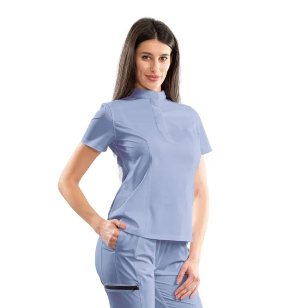 Classic women’s medical blouse with concealed closure, colour Baby blue