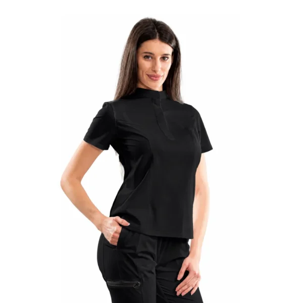 Bluză medicală damă clasică cu închidere ascunsă, culoare Black