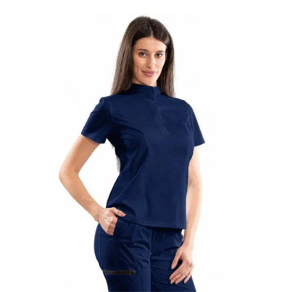 Bluză medicală damă clasică cu închidere ascunsă, culoare Classic navy