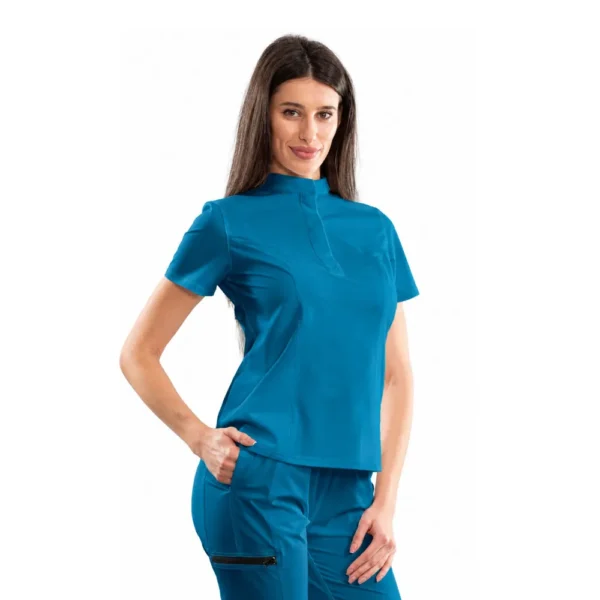 Bluză medicală damă clasică cu închidere ascunsă, culoare Dark marine
