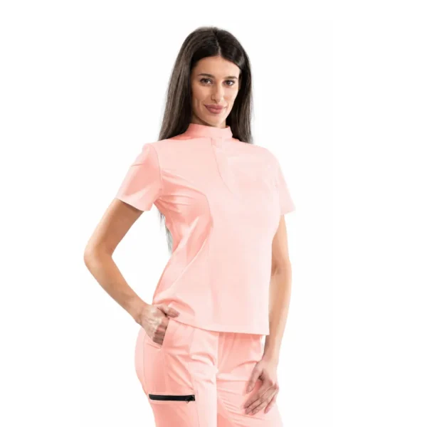Classic women’s medical blouse with concealed closure, colour Powder pink