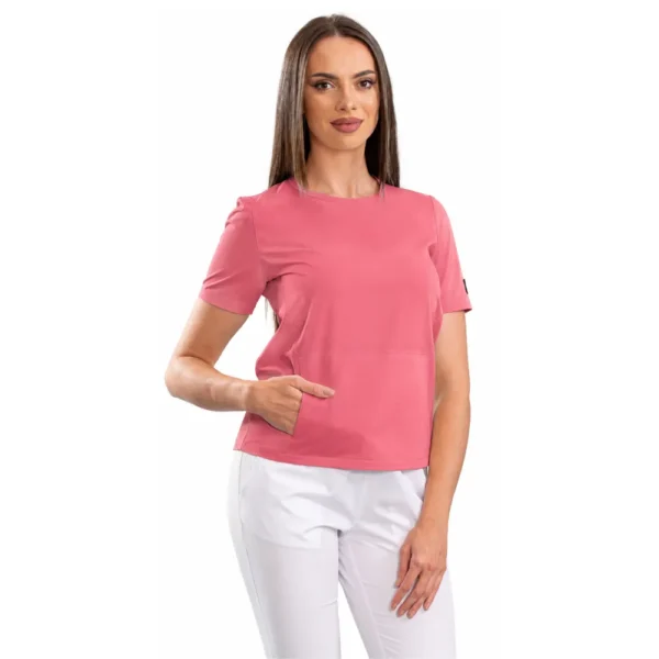 Bluză medicală damă Active Sport cu guler rotund, culoare Ash pink