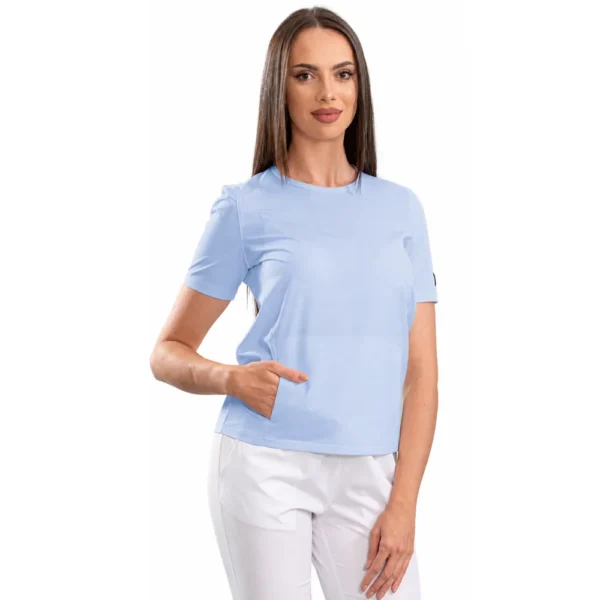 Bluză medicală damă Active Sport cu guler rotund, culoare Baby blue