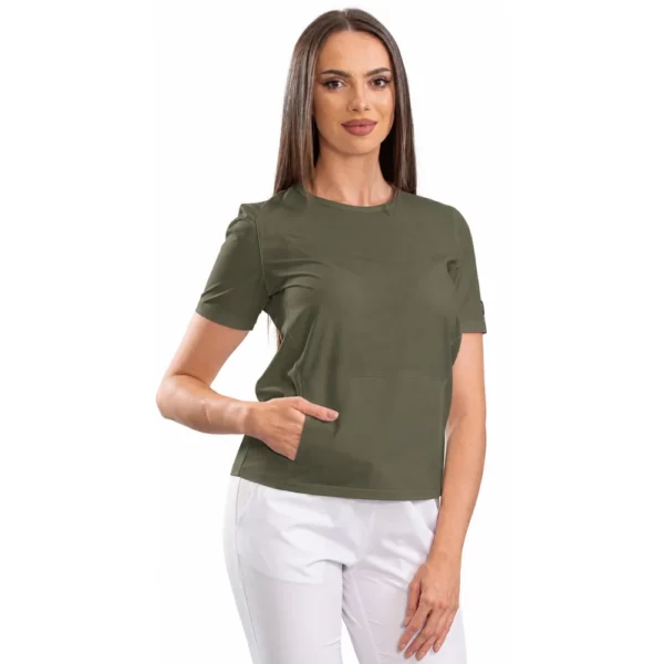 Bluză medicală damă Active Sport cu guler rotund, culoare Olive