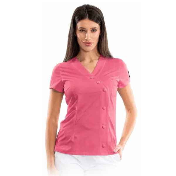 Bluză medicală damă Elegance cu închidere asimetrică, culoare Ash pink