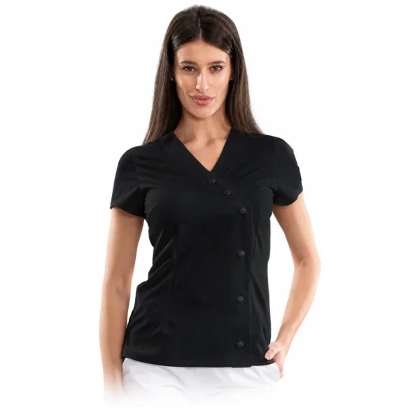 Bluză medicală damă Elegance cu închidere asimetrică, culoare Black