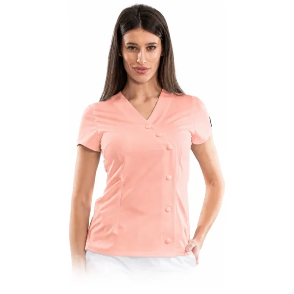 Elegance women's medical blouse with asymmetrical closure, colour Powder pink