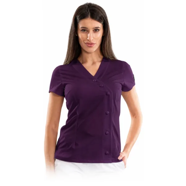 Elegance women's medical blouse with asymmetrical closure, colour Purple